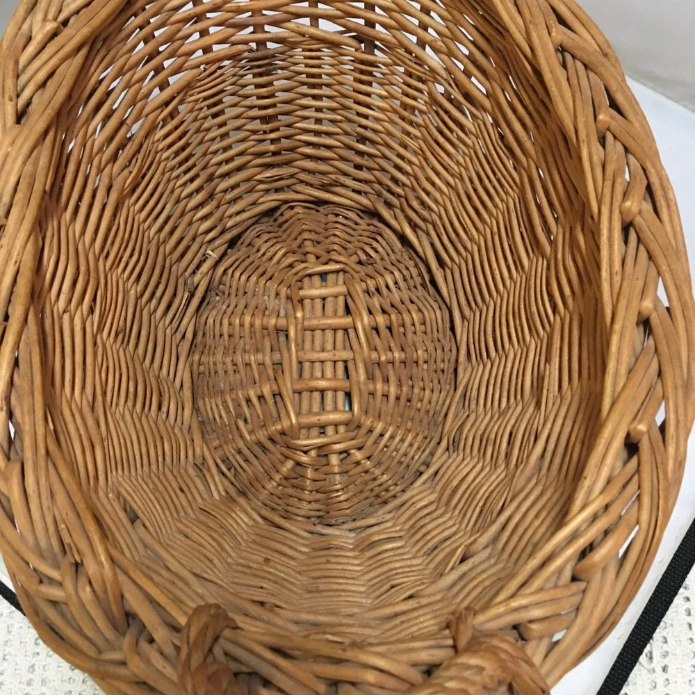 Wicker Basket Home Decor Medium Brown Oval Woven Willow with Handles Cottagecore